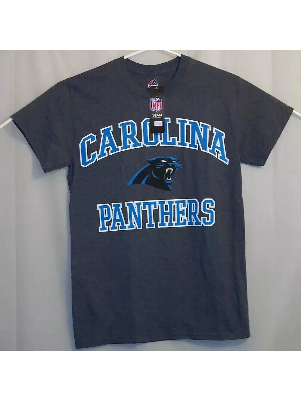 Majestic Carolina Panthers T-Shirt Men's Small S Gray Blue New With Tags NWT